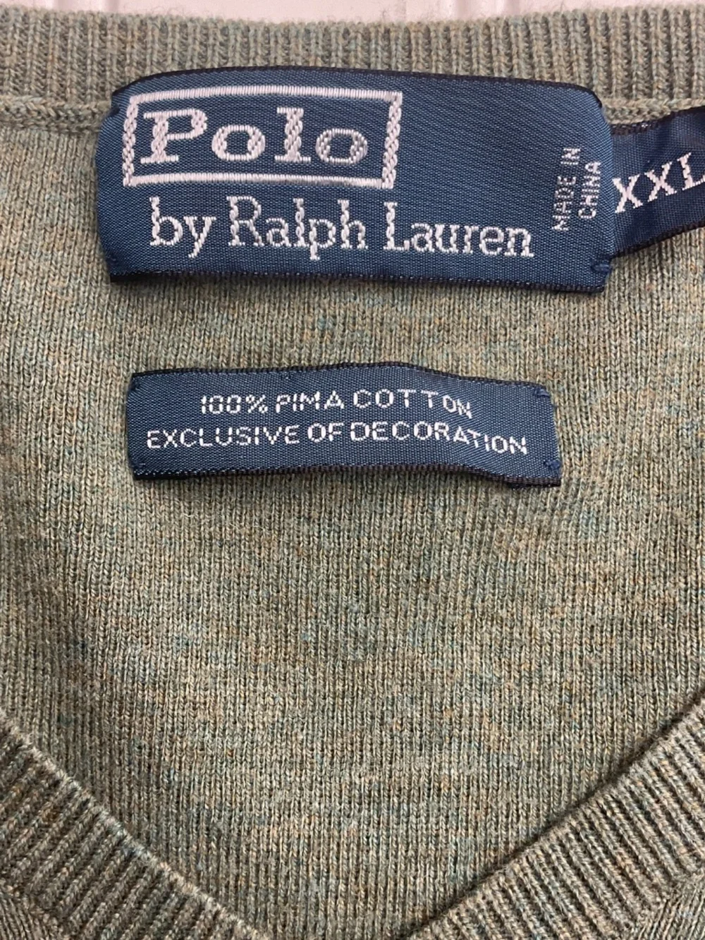 Polo Ralph Lauren Men's V-Neck Sweater 100% Pima Cotton Heather Sage Green XXL